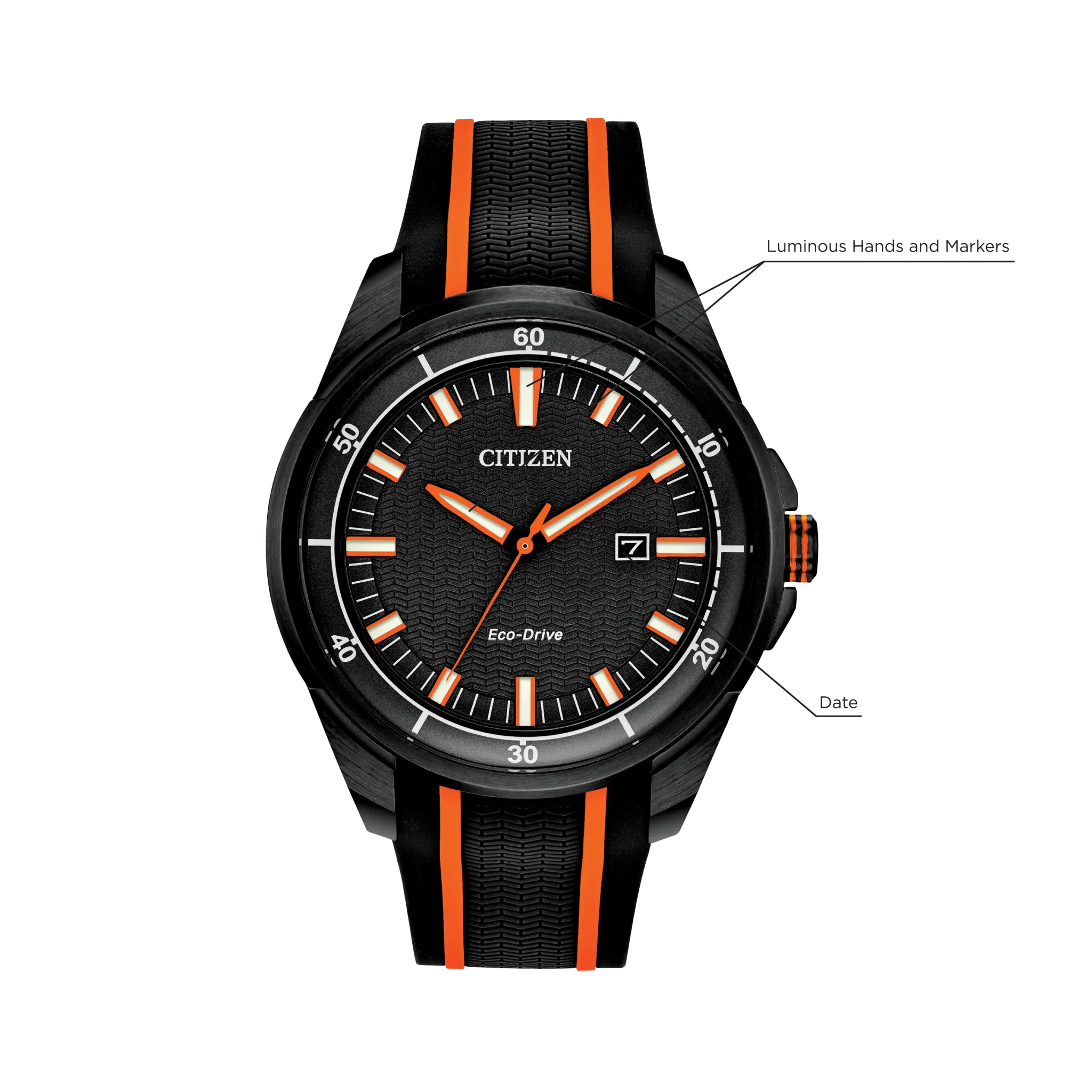 y３７３８１４　CITIZEN エコ・ドライブ ブラック/オレンジ Citizen AR Eco-Drive Black Dial Orange Stainless Steel Watch | CITIZEN